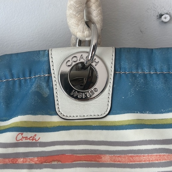 Coach Bag: No. C1171-f16624 Blue/White/Coral Vinyl Tote - Picture 4 of 9